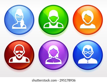 People Face Set on  Color Round Buttons