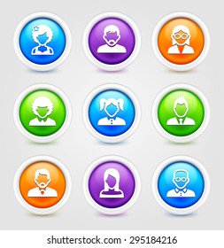 People Face Set on  Color Round Buttons