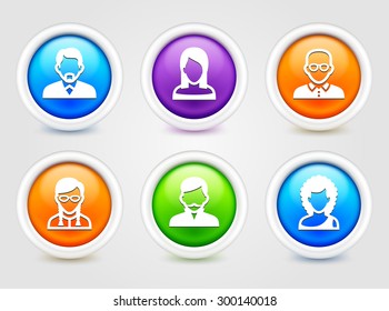 People Face Set on  Color Round Buttons