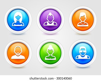 People Face Set on  Color Round Buttons