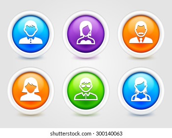 People Face Set on  Color Round Buttons