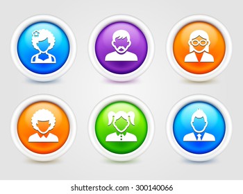 People Face Set on  Color Round Buttons