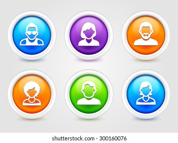 People Face Set on  Color Round Buttons