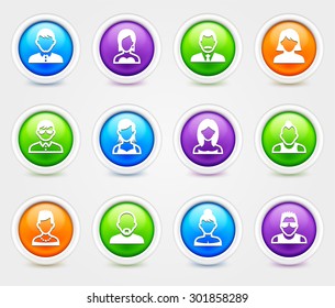 People Face Set on  Color Round Buttons