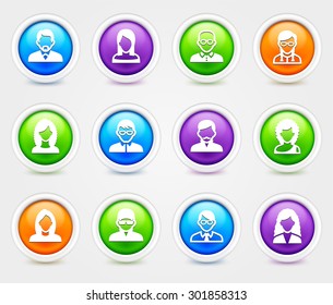 People Face Set on  Color Round Buttons