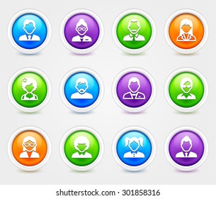 People Face Set on  Color Round Buttons