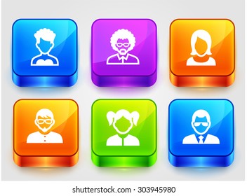 People Face Set on Color Square Buttons