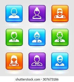 People Face Set on Color Square Buttons
