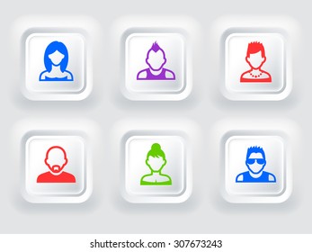 People Face Set on Color Square Buttons