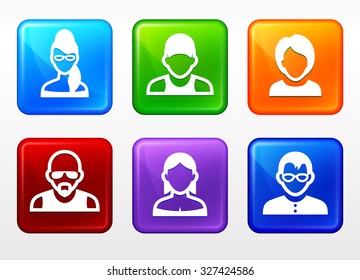 People Face Set on Color Square Buttons