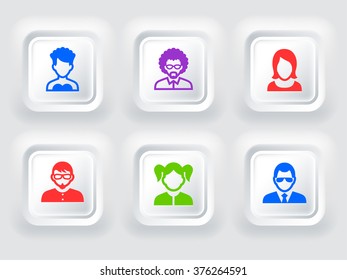 People Face Set on Color Square Buttons