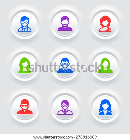 People Face Set on  Color Round Buttons