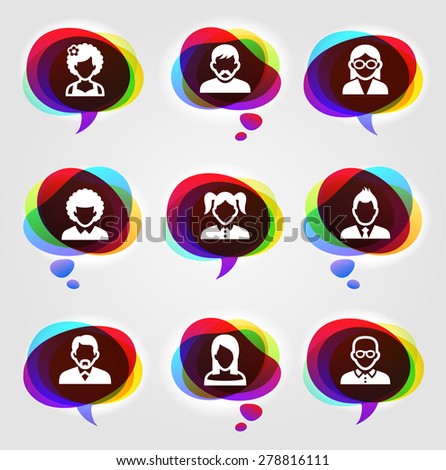 People Face Set on  Color Speech Bubbles