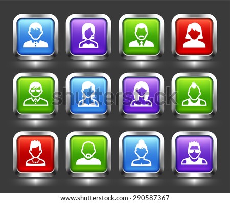 People Face Set on Color Square Buttons