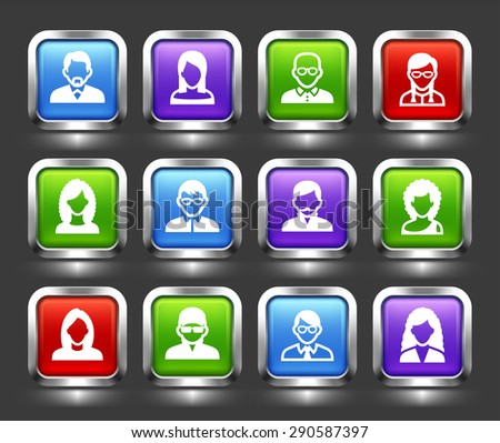 People Face Set on Color Square Buttons