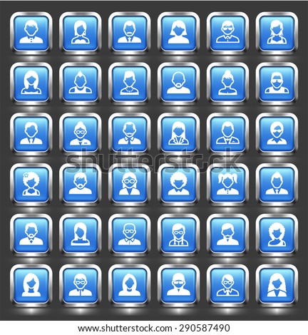 People Face Set on Color Square Buttons