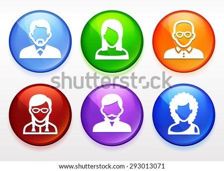 People Face Set on  Color Round Buttons