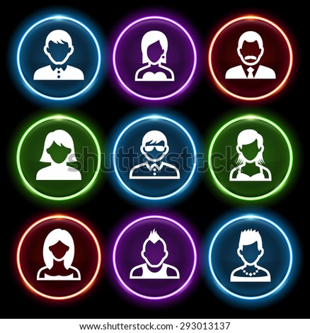 People Face Set on  Color Round Buttons