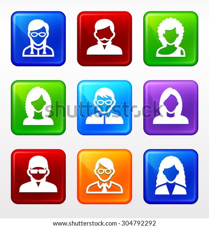 People Face Set on Color Square Buttons