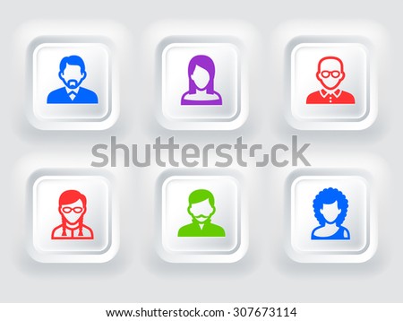 People Face Set on Color Square Buttons