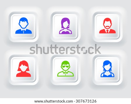 People Face Set on Color Square Buttons