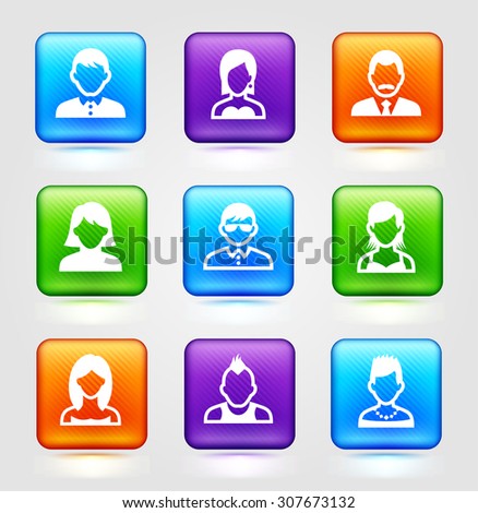 People Face Set on Color Square Buttons