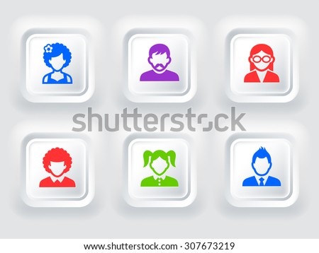People Face Set on Color Square Buttons