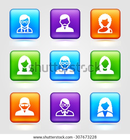 People Face Set on Color Square Buttons