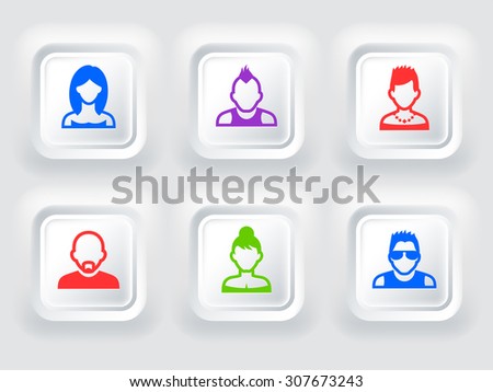 People Face Set on Color Square Buttons