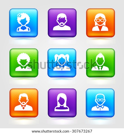 People Face Set on Color Square Buttons