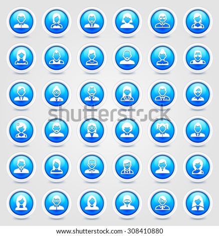 People Face Set on  Color Round Buttons