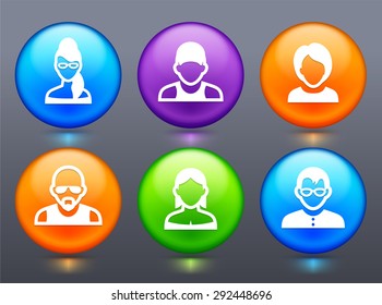 People Face Set on Glow Round Buttons