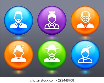 People Face Set on Glow Round Buttons