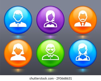 People Face Set on Glow Round Buttons
