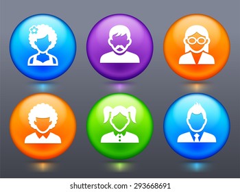 People Face Set on Glow Round Buttons