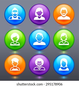 People Face Set on Glow Round Buttons