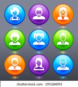 People Face Set on Glow Round Buttons