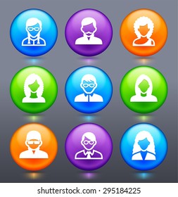 People Face Set on Glow Round Buttons