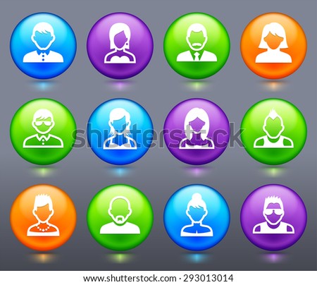 People Face Set on Glow Round Buttons