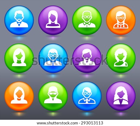 People Face Set on Glow Round Buttons