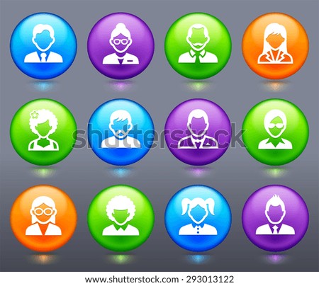 People Face Set on Glow Round Buttons