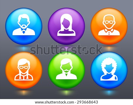 People Face Set on Glow Round Buttons