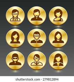 People Face Set on Gold Round Buttons
