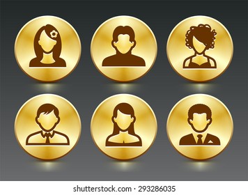 People Face Set on Gold Round Buttons