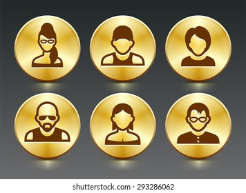 People Face Set on Gold Round Buttons