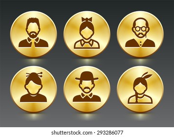 People Face Set on Gold Round Buttons