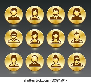 People Face Set on Gold Round Buttons