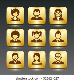 People Face Set on Gold Square Buttons