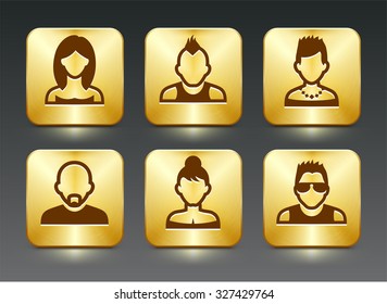 People Face Set on Gold Square Buttons