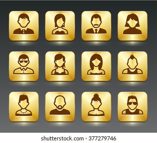 People Face Set on Gold Square Buttons